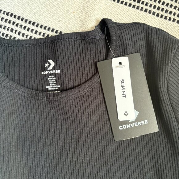 Converse M Slim ribbed Tee top basic shirt Black - Picture 5 of 5